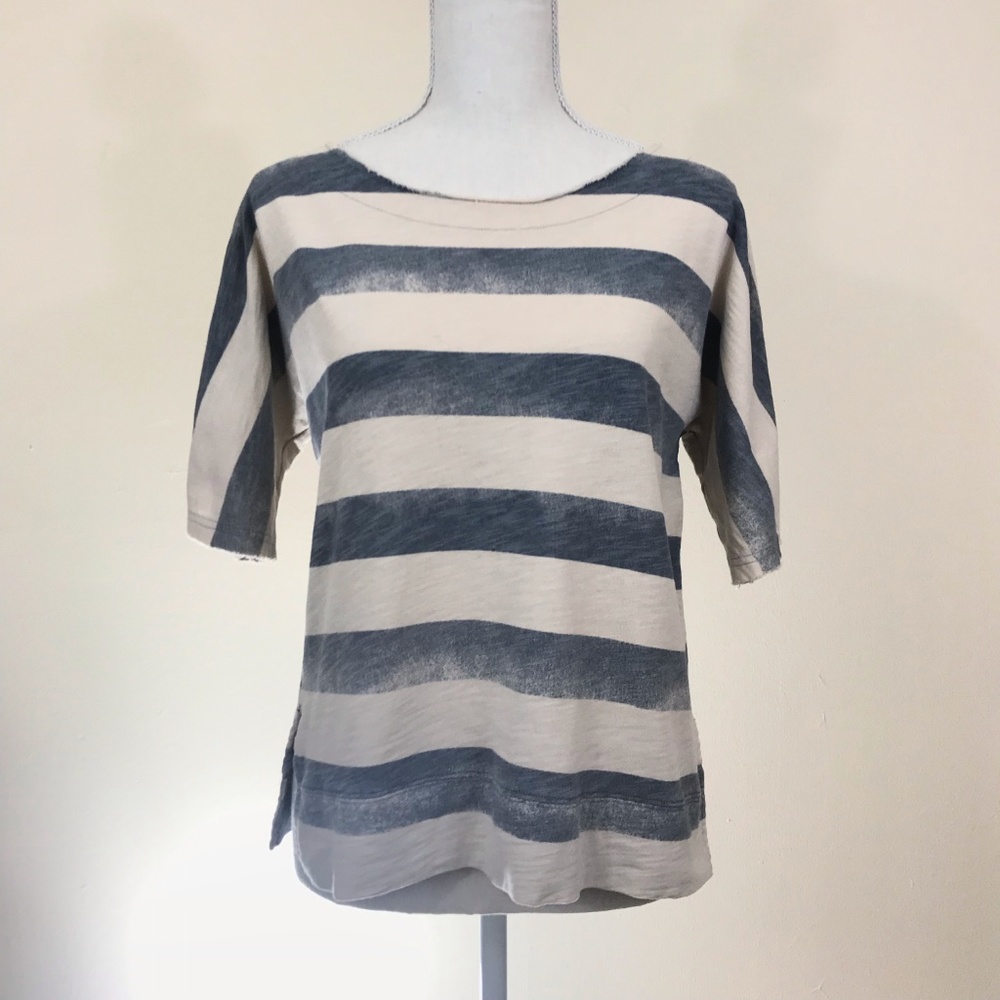 Madewell Striped Raw Hem Collar Boat Neck Tee